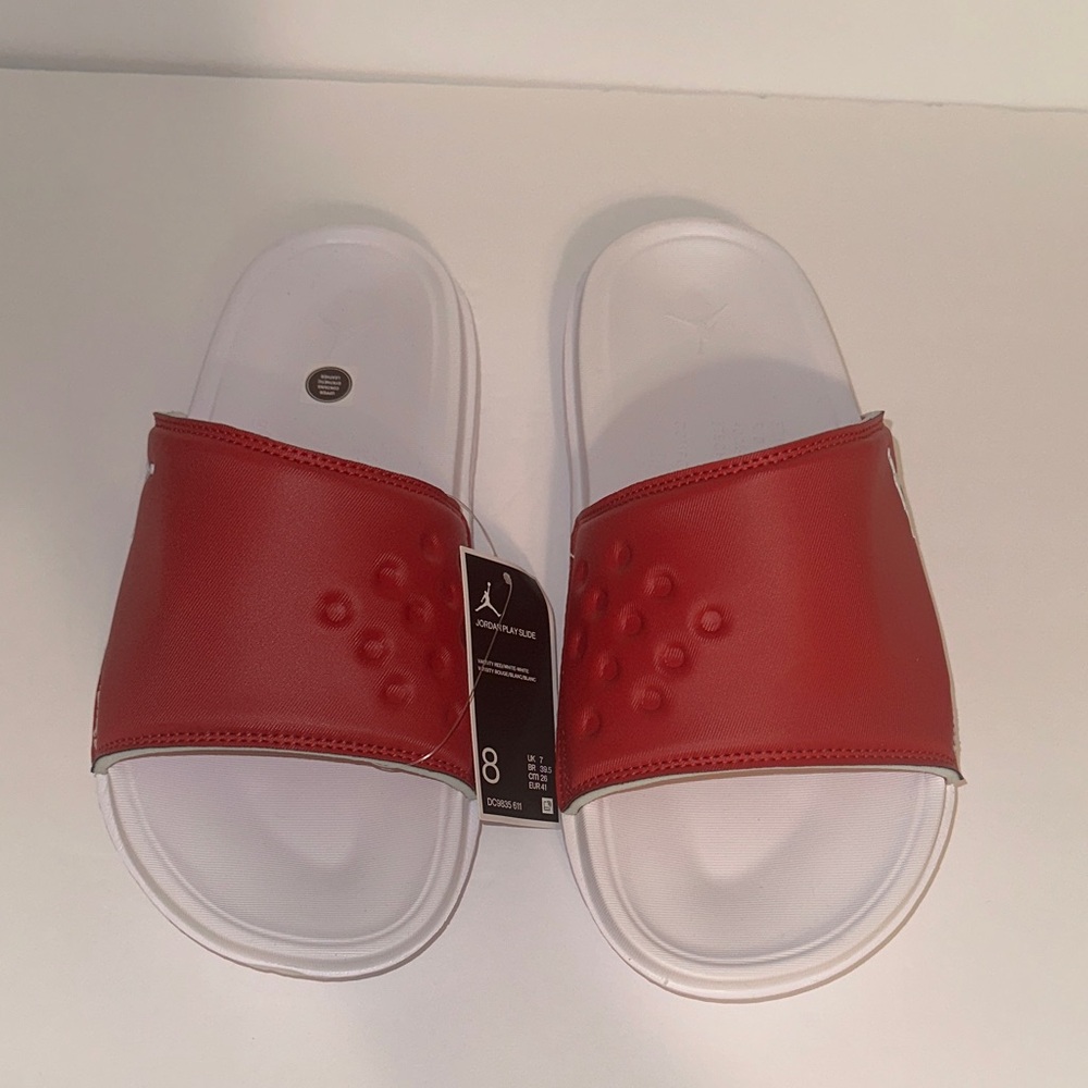 Jordan Play Red and White Slide Sandals